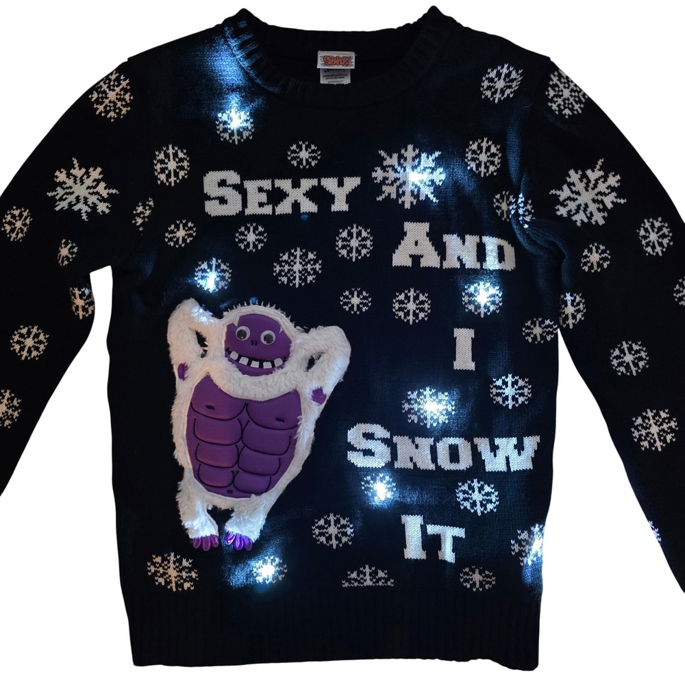 Spencers Sexy And I Snow It Purple Yeti Light Up Ugly Christmas Sweater S LED